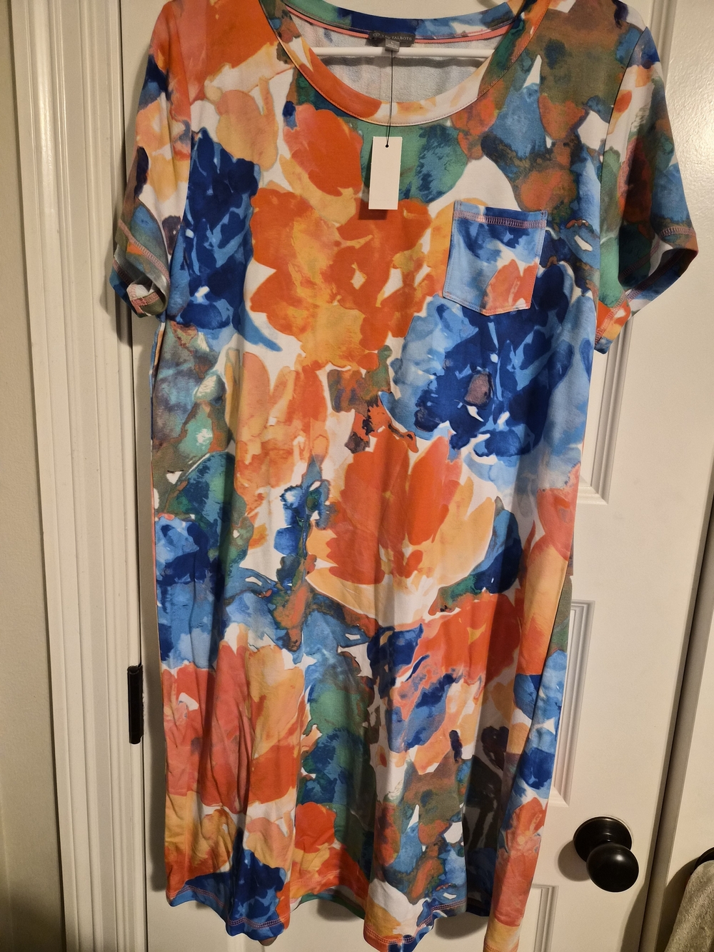Talbots Multicolor Floral Crewneck Top in Orange and Blue